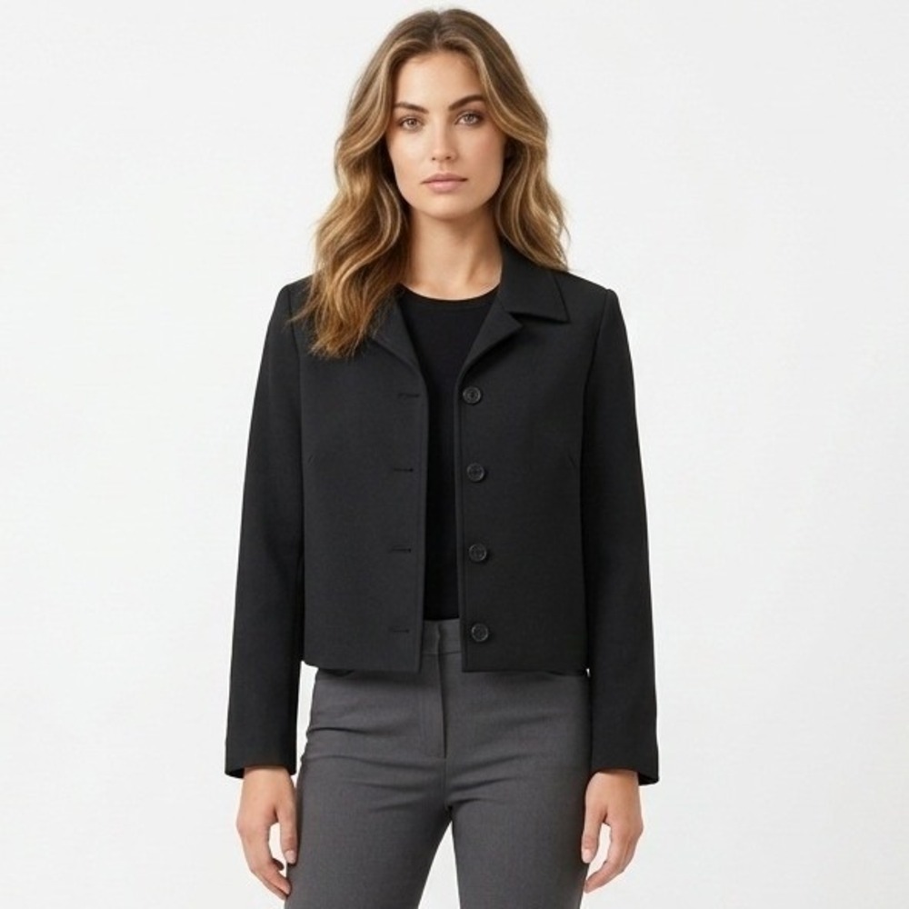 Briggs New York Cropped Jacket Women Medium Petite PM Black Button Up Minimalist